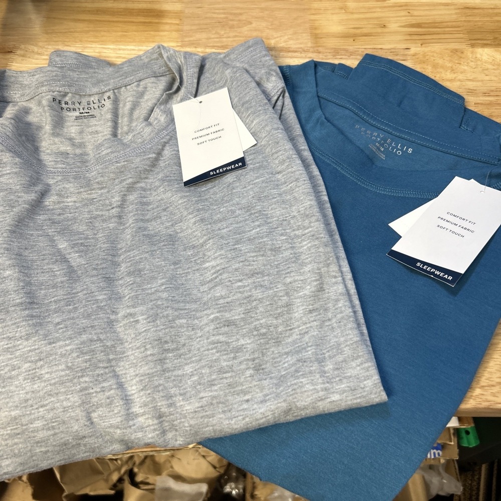 Perry Ellis Portfolio Mens Medium Pajama Sleepwear Lot 2 Teal Gray PTLFB030